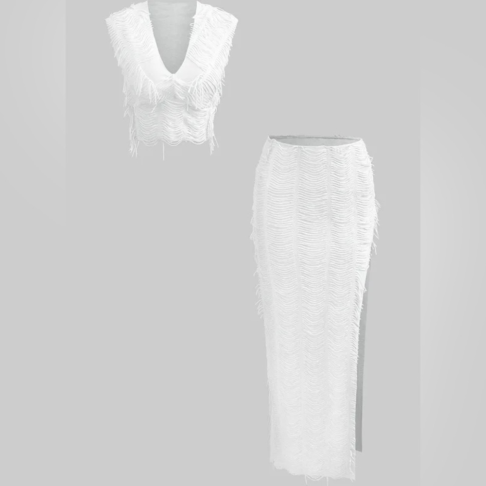 Elegant White Women's Two Piece Maxi Skirt